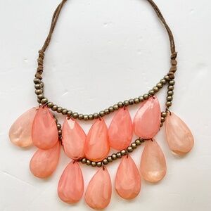 20” GLASS TEARDROP PENDANTS BRONZE BEAD LEATHER DOUBLE STRAND STATEMENT NECKLACE